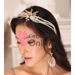 Colier cu cercei AS04DD Auriu cu cristale si perle